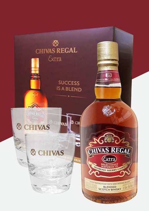 WHISKY CHIVAS EXTRA X 750 C/ 2 VASOS